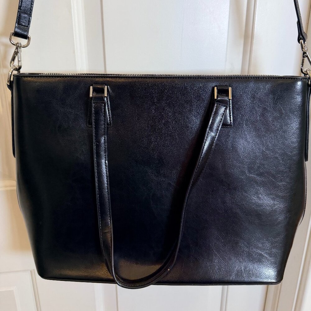 S-ZONE Black Leather Tote Work Shoulder Bag